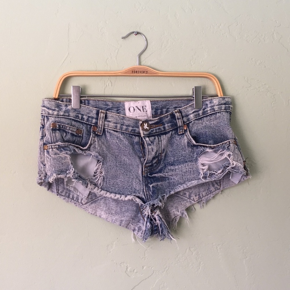 One Teaspoon Jean Distressed Shorts Button Fly